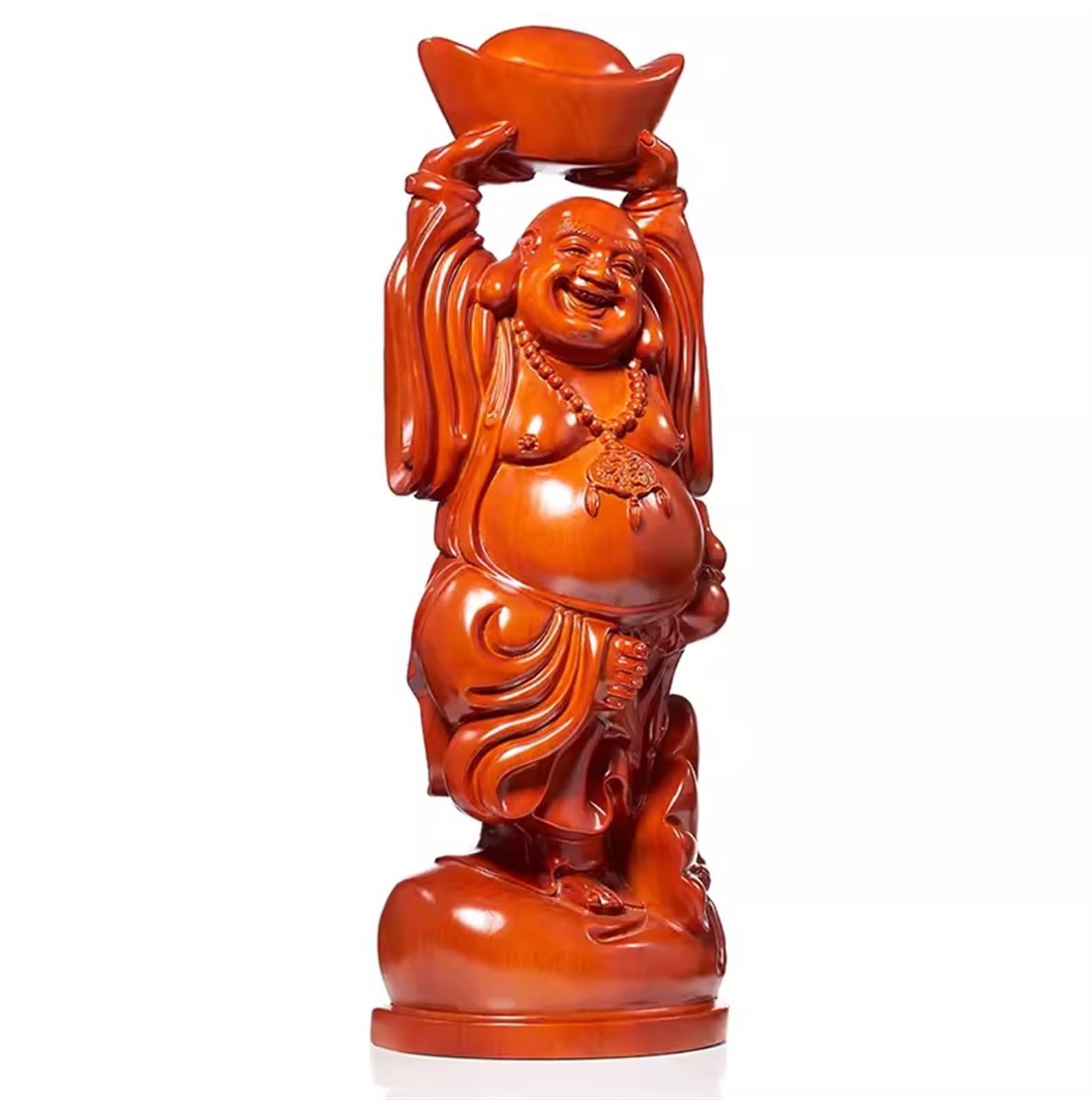 Budas Decorativos Buddha Estatua De Buda Sonriente De Madera para Decoración del Hogar, Estatuilla De Buda Feliz De La Suerte, Decoración De Buda Interior Escultura Adorno Artesanal(22 * 12 * 50cm)