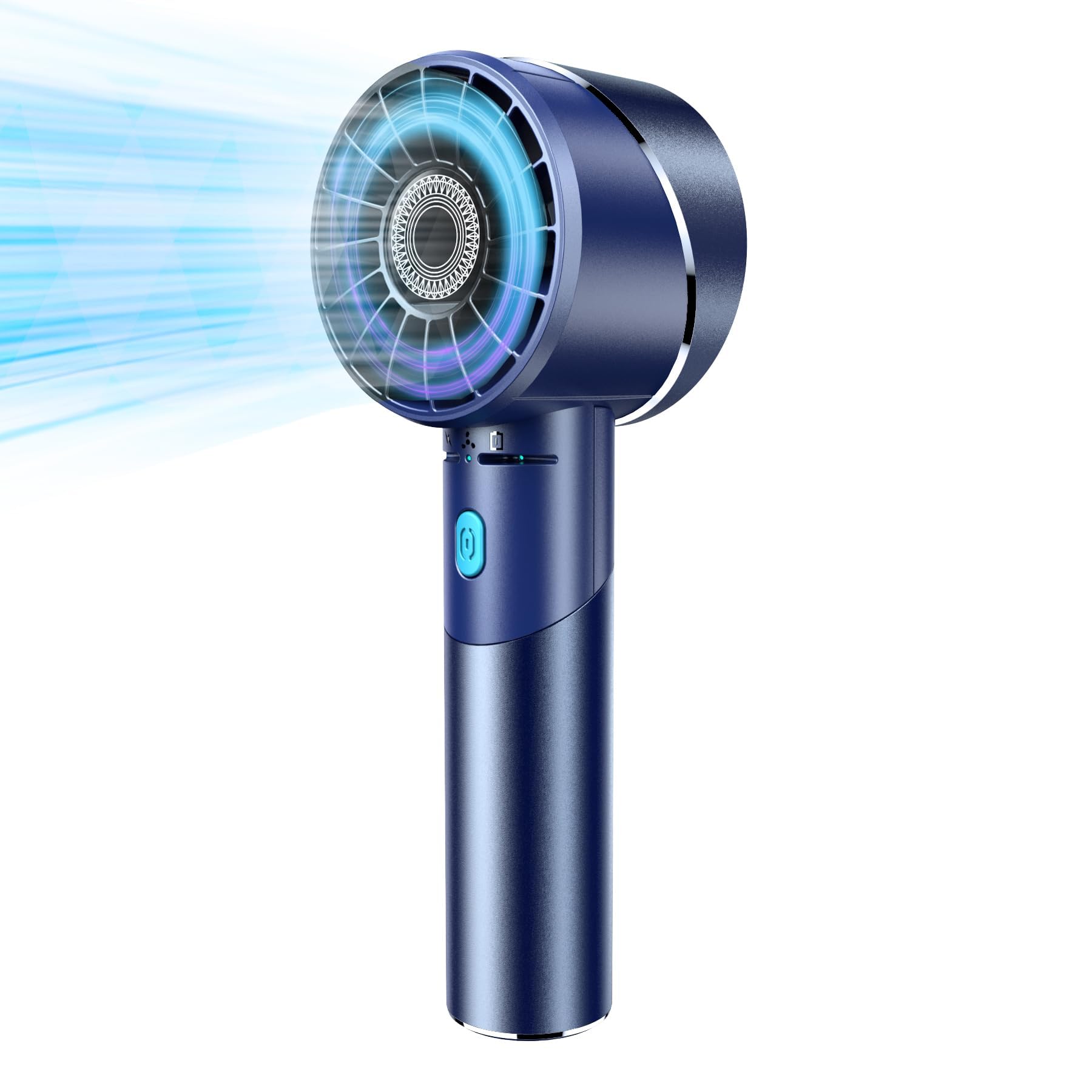 Cozome Men's Blue Handheld Fan, 7000Rpm Turbo Portable Fan With 16H Battery, 4-Speed Usb Rechargeable Mini Fan | Metal Alloy Pocket Fan, Travel Essentials For Outdoor, Travel, Office, Home | Summer Gift,