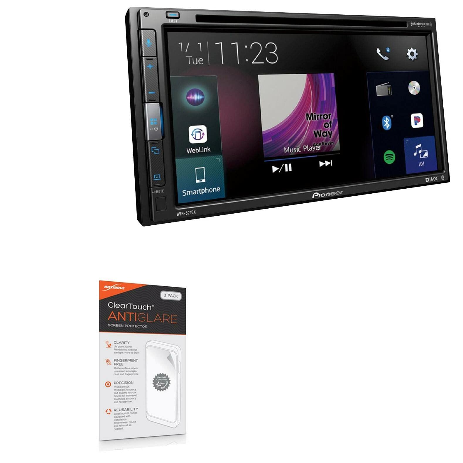 BoxWave Pioneer AVH-521EX Screen Protector, [ClearTouch Anti-Glare (2-Pack)] Anti-Fingerprint Matte Film Skin for Pioneer AVH-521EX