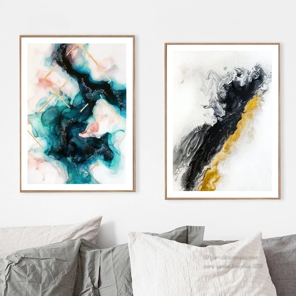WBYZAC Set of 2-Abstract Splash Ink Effect Wall Art Canvas Painting Nordic Minimalist Posters and Prints Wall Pictures for Living Kitchen Office Room Decor-40 * 50cm (No Frame)