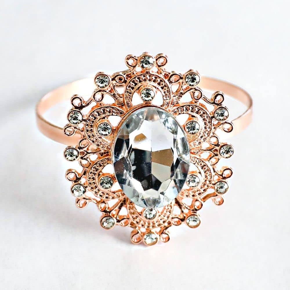 Totally DazzledCrystal Rhinestone Rose Gold Napkin Rings (10 Packs) | Grade A+ Clear Glass Rhinestone Crystals | Crystal Napkin Holder for Wedding, Christmas, Birthdays, Party Table Setting