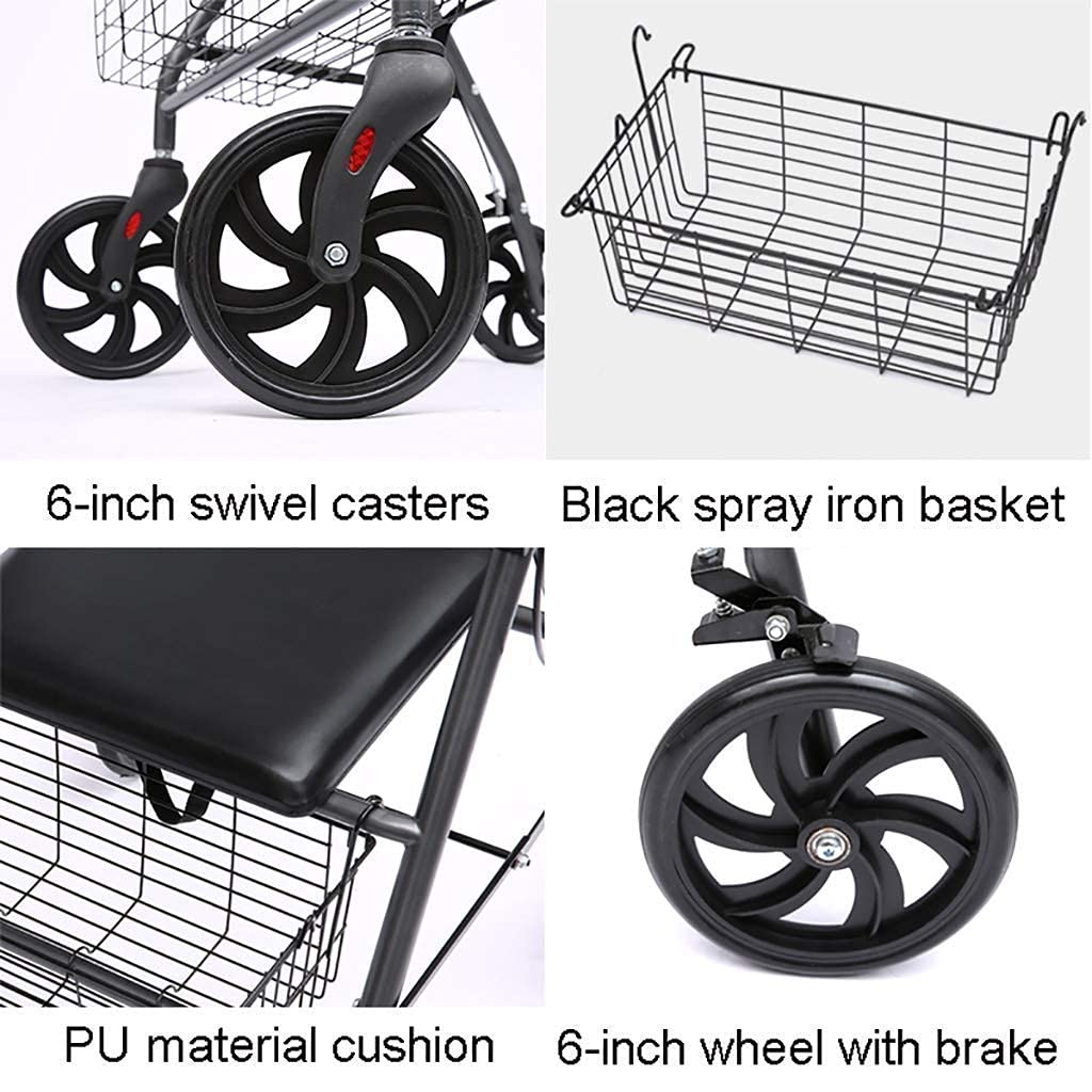 Andador para Ancianos Andador con Ruedas Plegable de Aluminio Ayuda para la Movilidad para Caminar Carro de Compras con Asiento y Freno de Mano Andador con Ruedas para Ancianos Marco para Caminar Est