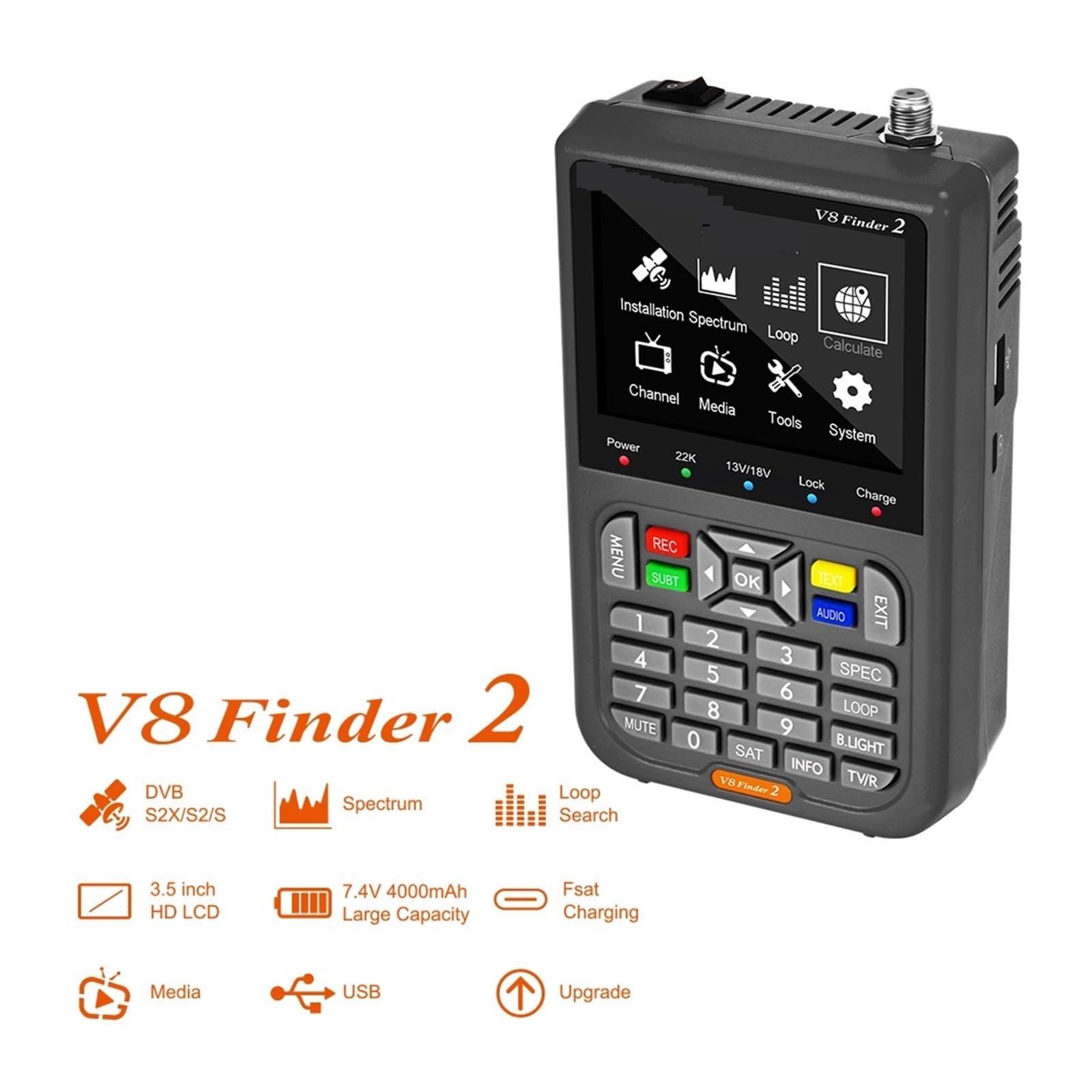 Cercatore satellitare, V8 Finder 2 Rilevatore di segnale satellitare DVB-S/S2/S2X Digitale 1080P HD H.264 VS ST-5150 FINDER PRO WS6933 WS6980 Disponibile(With bag and charge)