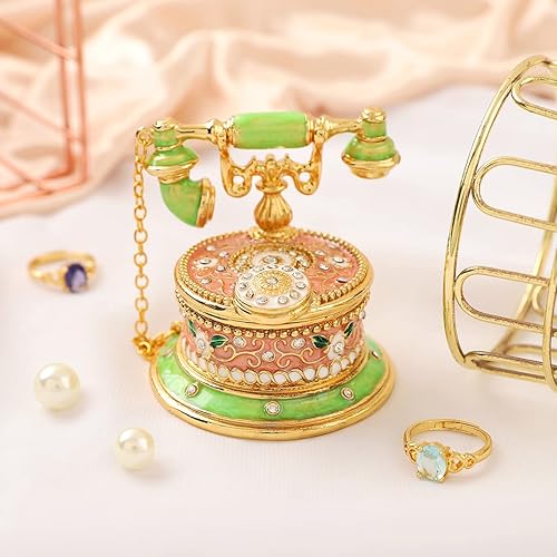 Miniatura 5 de QIFU Caja de baratija pintada a mano con bisagras de figura de teléfono verde y rosa, regalo único para la familia