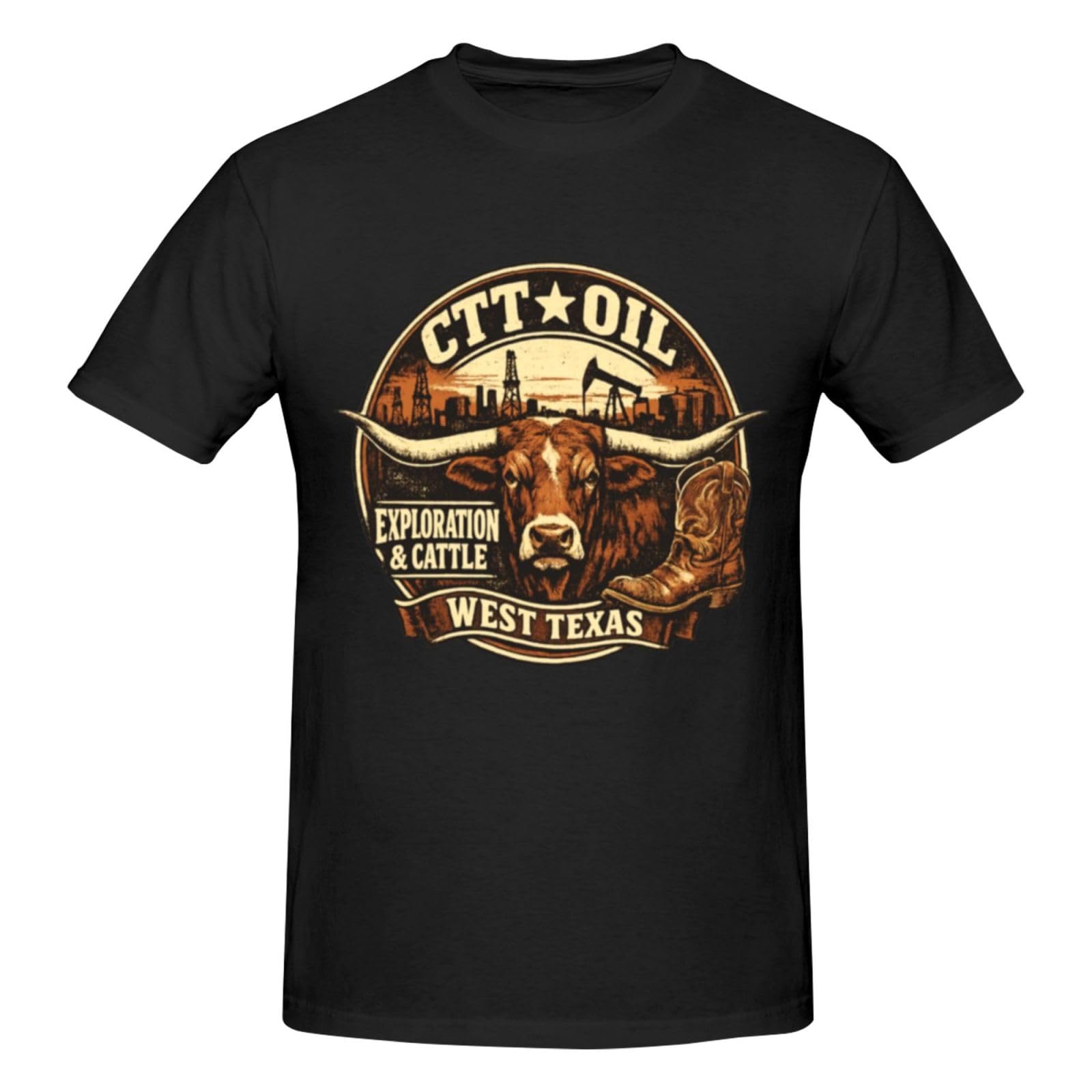 Nlwqekv Unisex Black Ctt Oil Exploration And Cattle T Shirt Round Neck Cotton For Men And Women
