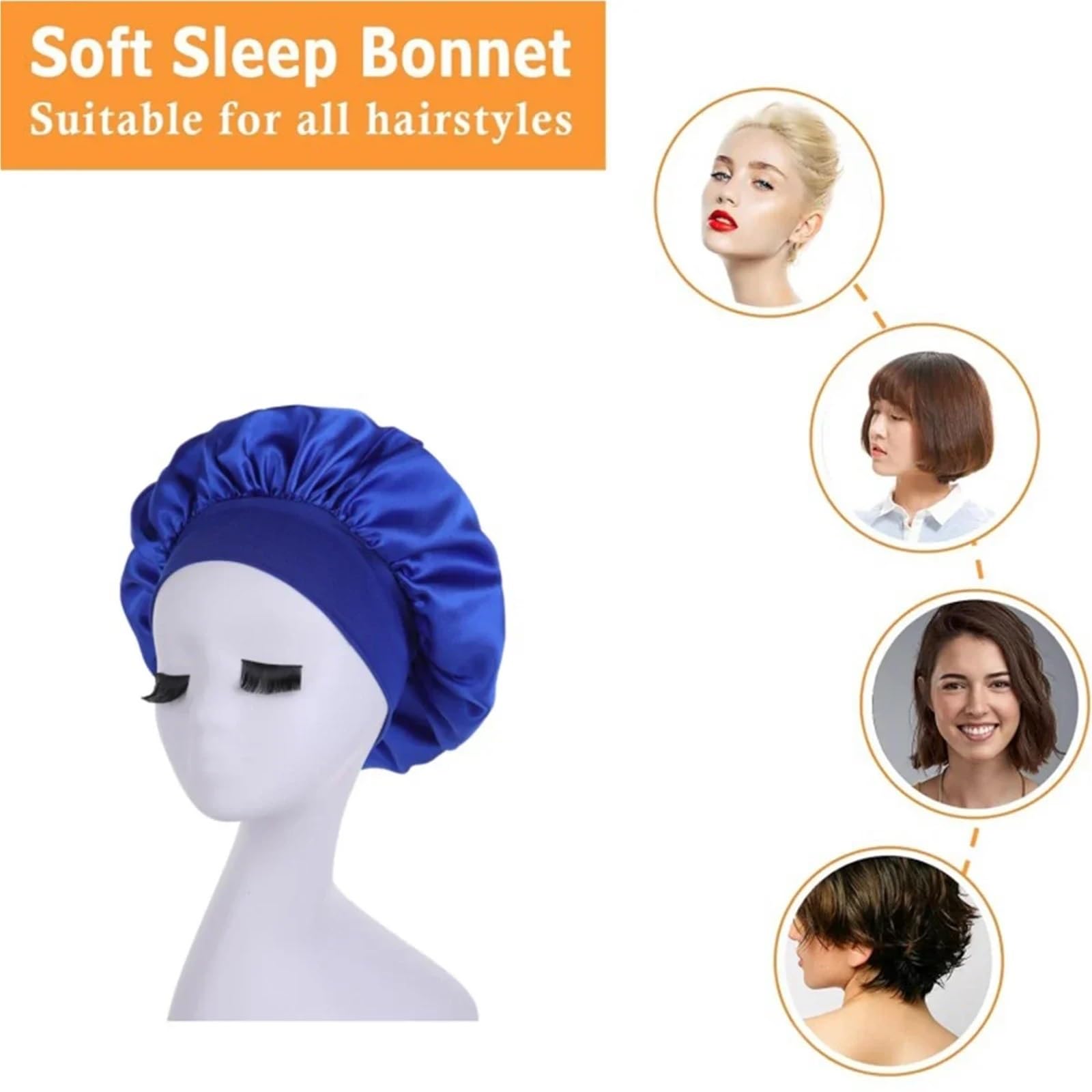 Cofano In Seta Cappello da notte in raso solido a tesa larga donna, avvolgente for la testa, con fascia elastica, for cura dei capelli, cappello(Dark coffee)