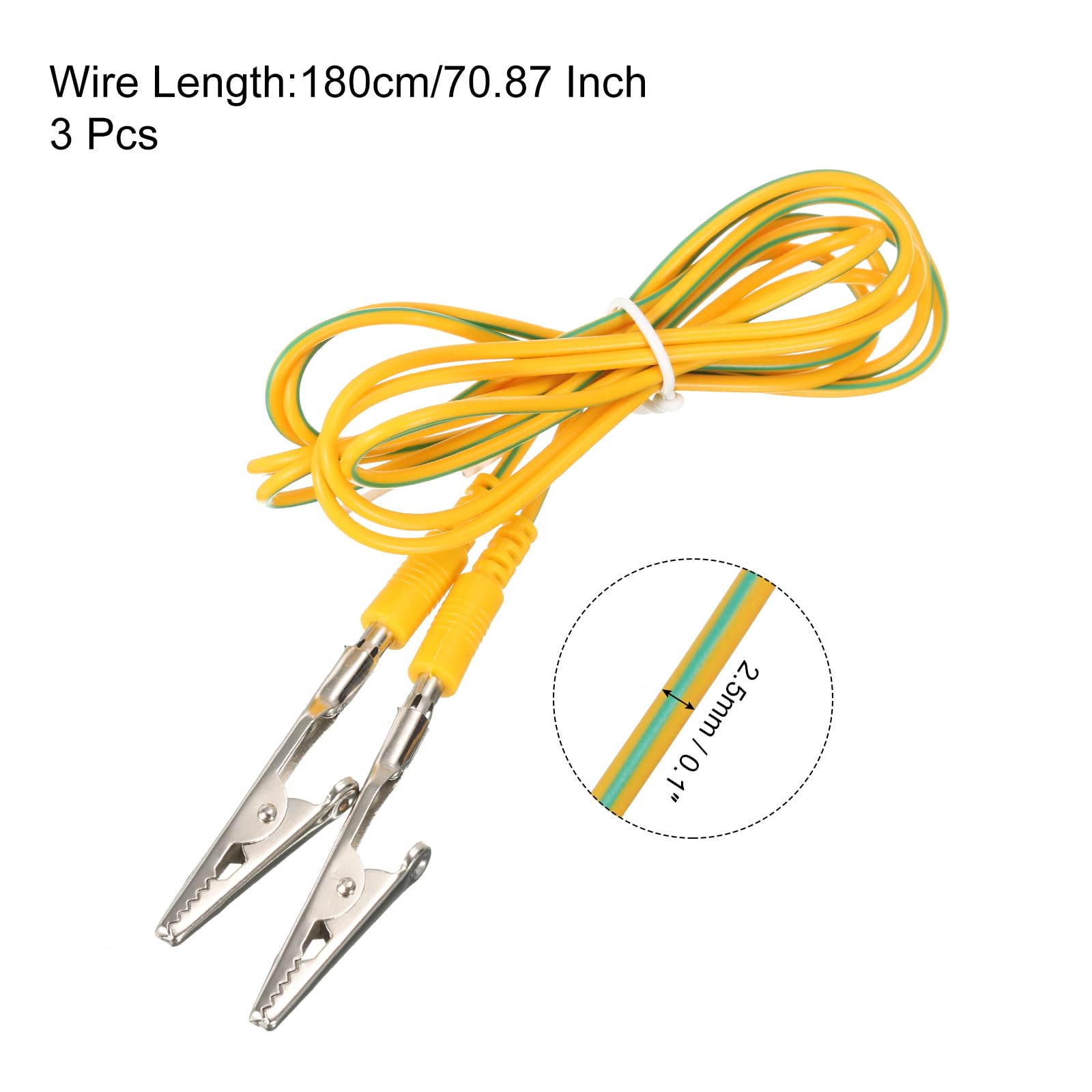 QUARKZMAN Kabel uziemiający Esd z klipsem krokodyla, długość 180 cm / 70,87", antystatyczny kabel uziemiający eliminuje elektrostatyczność przewodników, 3 sztuki (żółty, zielony)