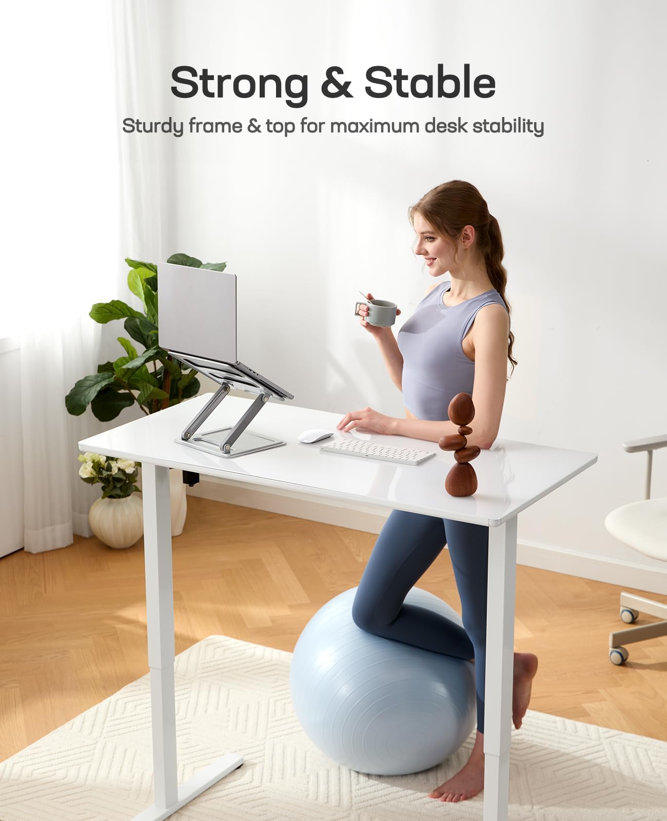 Condition photo showing New/Like New for Marsail Standing Desk with Drawer 37 x 22 Inches Stand up Desk Standing Desk Adjustable Height with One-Piece Tempered Glass Top, Ergonomic Home Office Desk with 4 Preset Heights White