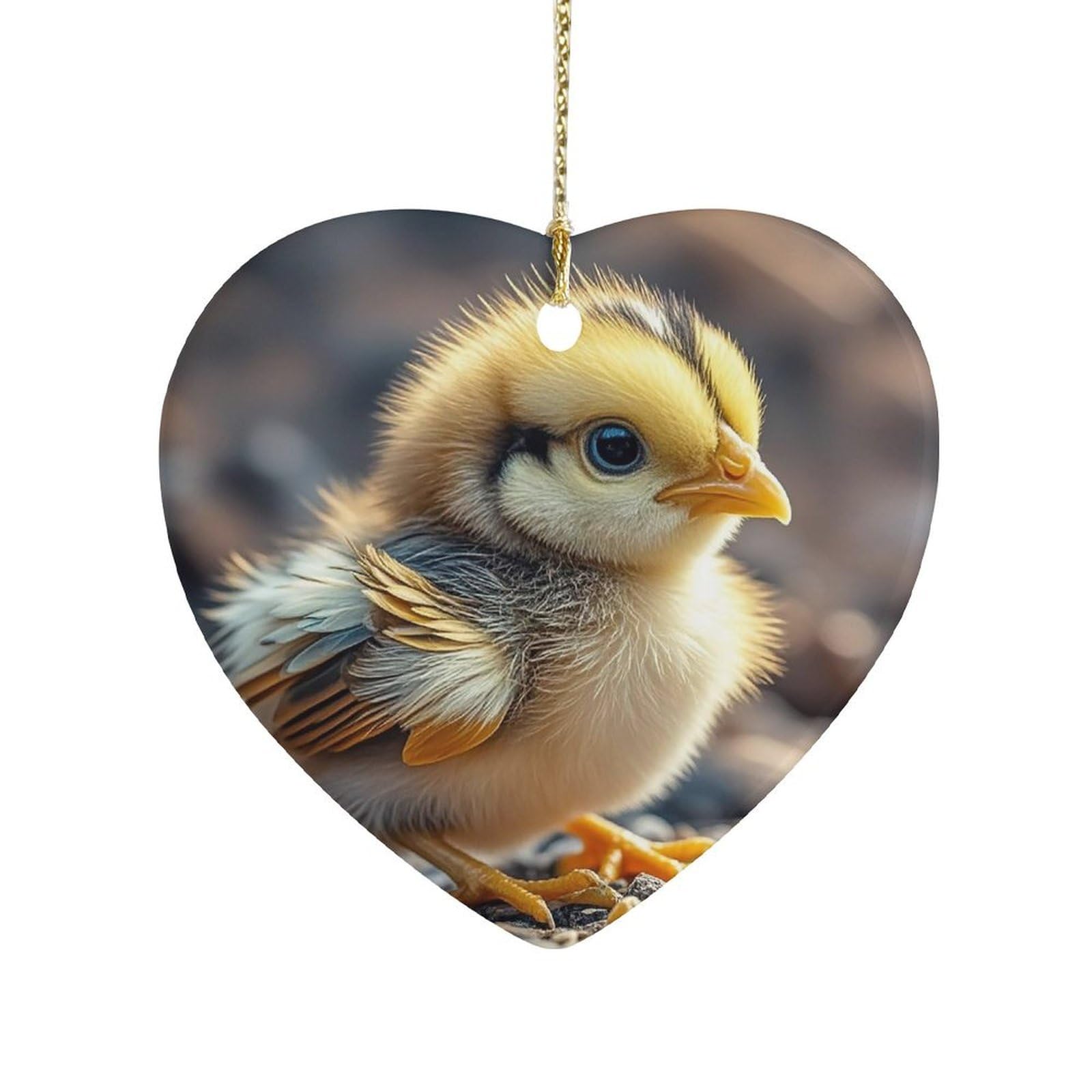 Chicken Chick Heart Ornament Precious Heart-Shaped Pendant Idea Ceramic Ornaments with Gold String Personalized Heart Shaped Decoration for Outdoor Party Love