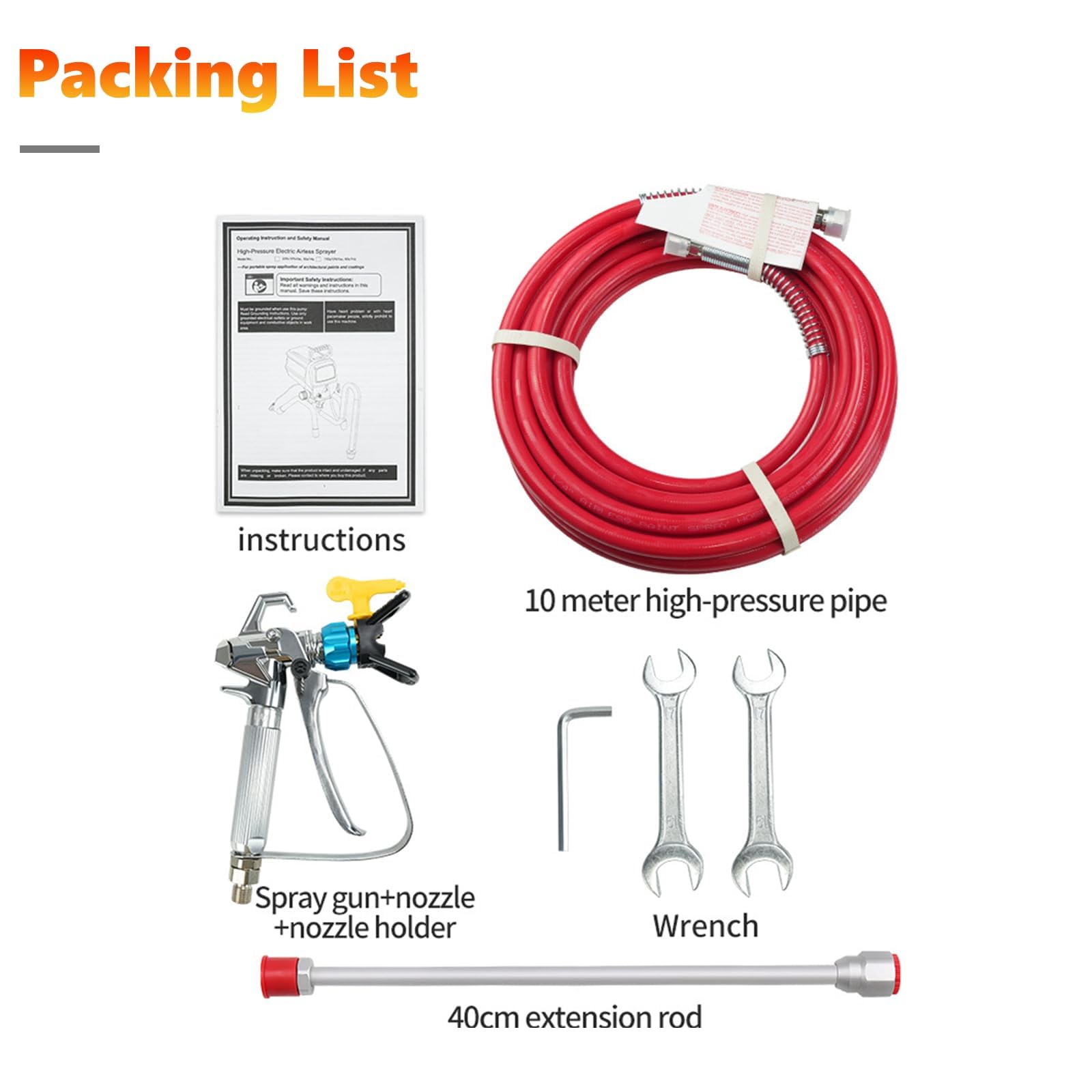 Pulverizador De Pintura Airless De Alta Presión 950W, Flujo 2,0L/Min, Pistola De Spray Eléctrica Ajustable con Varilla De Extensión De 40cm Y Manguera De 10m para Paredes, Muebles Y Proyectos DIY