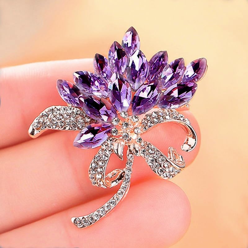 Image of Large Brooch Pin Austrian Crystal Leaf Shape Bouquet Rhinestone Scarf Decoration Wreath Cloth Brooches Pins For Women Girls
