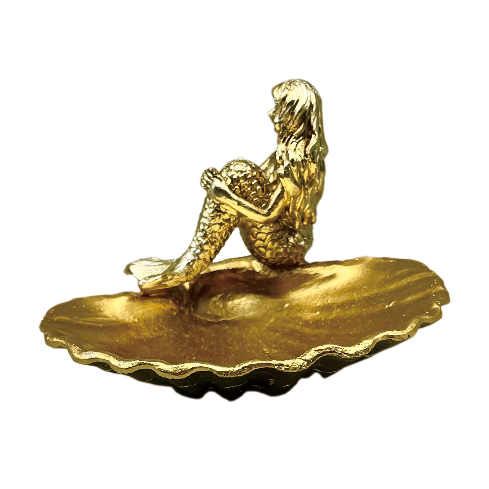 Psdndeww Gold Resin Mermaid Seashell Shaped Tray Legant Jewelry Organizer Dish Multifunctional Key Bowl For Home Decor
