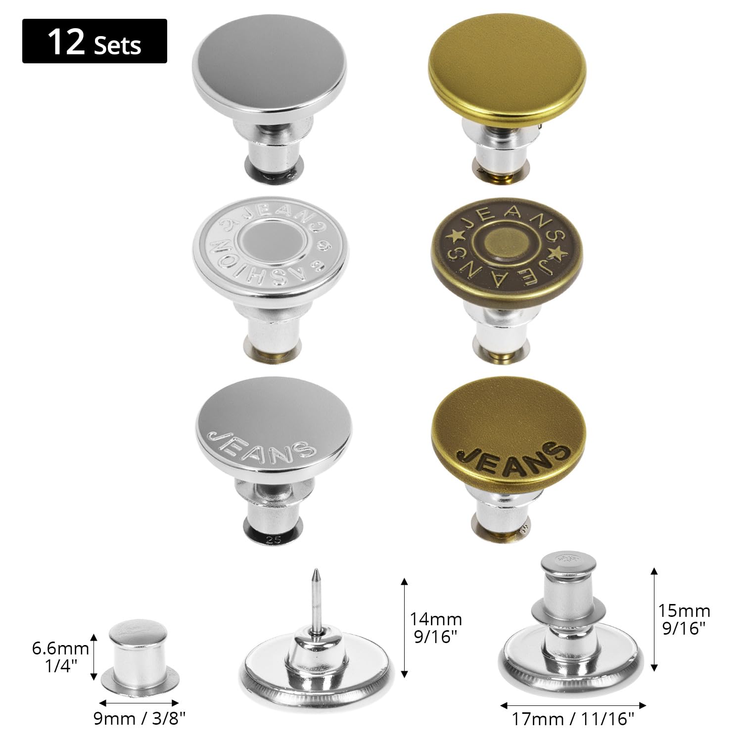 Image secondaire de Lot de 12 Boutons de Jean Réglables QWORK - 6 Styles Variés pour Ajustement Facile