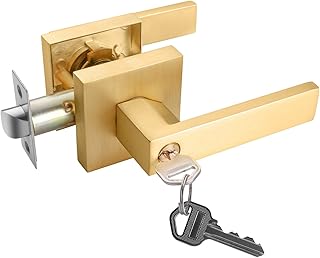 EHOMEWARE 1 Pack Door Lever Lock Gold Front/Exterior Door Handle Set Keyed Alike/Combo Keys, Heavy Duty Left/Right Handing Exterior Door Handle, Entry Door Handle Set