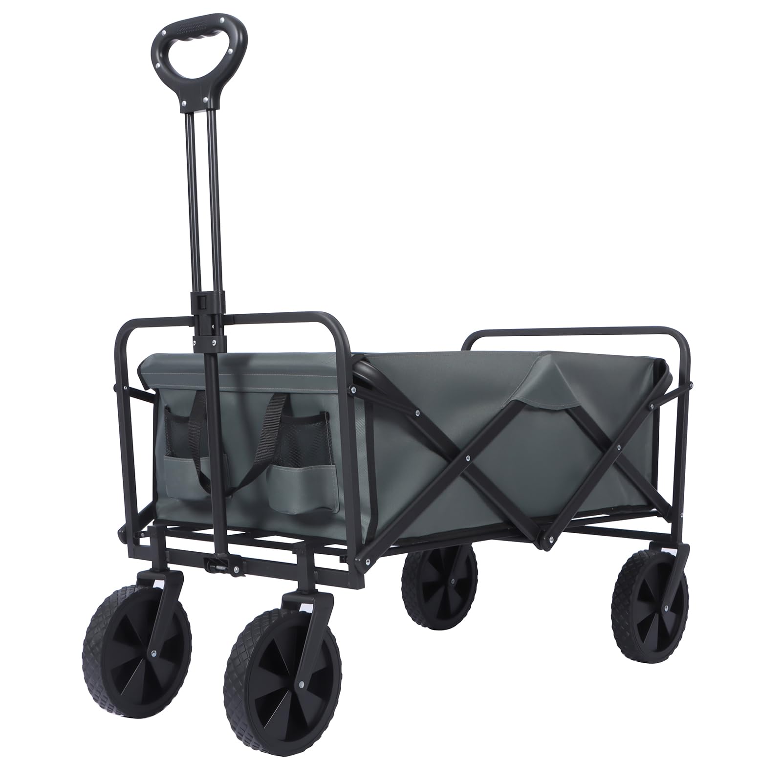 Panana Grey Folding Trolley Utility Wagon Cart With All-Terrain Wheels, 100L Storage Capacity, Heavy-Duty Steel Frame,Garden Wagon Cart 150Kg Load Capacity (Grey)