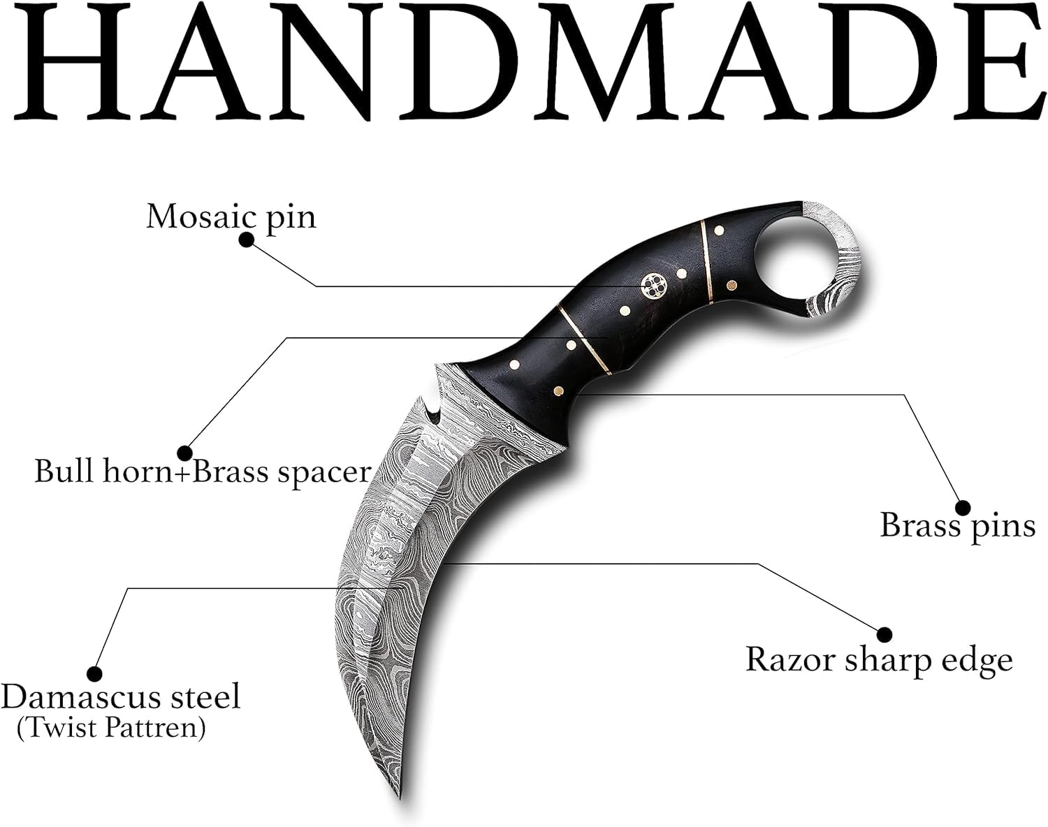 RC Damascus Hunting Knife with Free Leather Sheath | 9'’ EDC Knife for Men | Full Tang Fixed Blade handmade Knives 