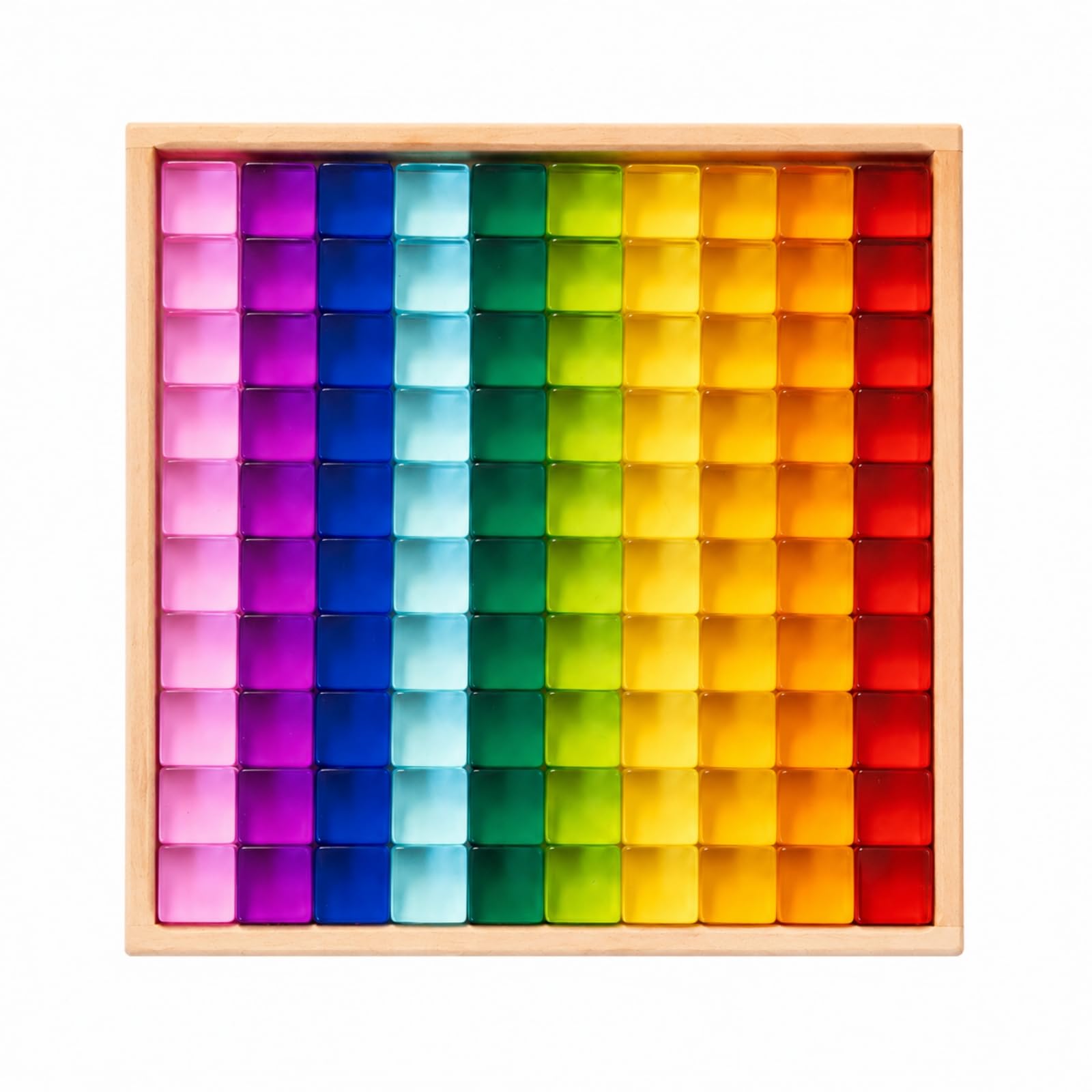 100 Pezzi Blocchi di Costru Resina Tras Cubetti Lisci Multicolori con Tray in Legno per Giocattoli per Costruire Modelli E Sequenze
