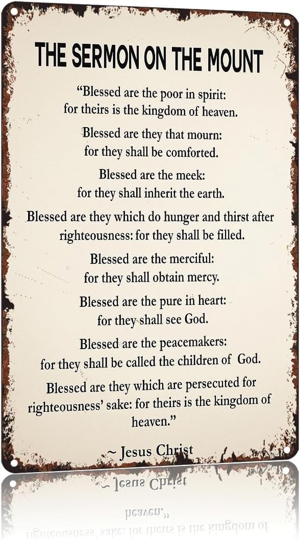 FNYUVNFAF Christian Metal Tin Sign The Sermon On The Bible Verse Wall Decor 8 X 12 in