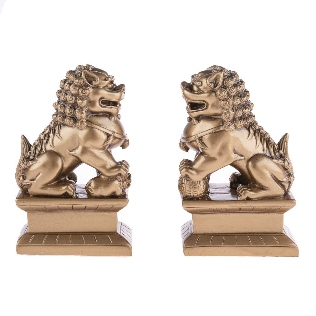 MFLASMF 2 stuks Peking-leeuwen hond beelden (een paar) Chinese Feng Shui decoratie hout zwart figuur welvaart figuur voor thuis kantoor rijkdom geluk handwerk ornament (grootte: klein