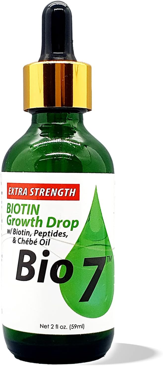 BIO7 BIOTIN GROWTH DROP EXTRA STRENGTH WITH BIOTIN, PEPTIDES, CHEBE OIL – 2 Fl Oz - Helps Hair Appear Visibly Thicker, Longer, and Healthier, Improves the Appearance of Hair Thinning, Moisturizes and Conditions Scalp For Itchy Scalp Relief – Extra Strength Complex Formula With Chebe Oil For Hair Growth – By Natures