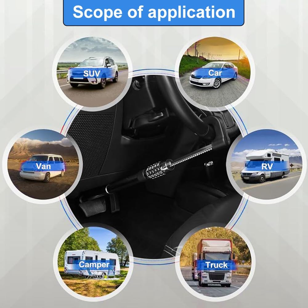 Blueshyhall Auto Lenkradschloss Bremspedal mit Zahlenschloss, Diebstahlsicherung Auto Kupplungsschloss mit 53-80 cm Versenkbarer Haken Wegfahrsperre Auto Pedalschloss Car Anti Theft Pedal Lock