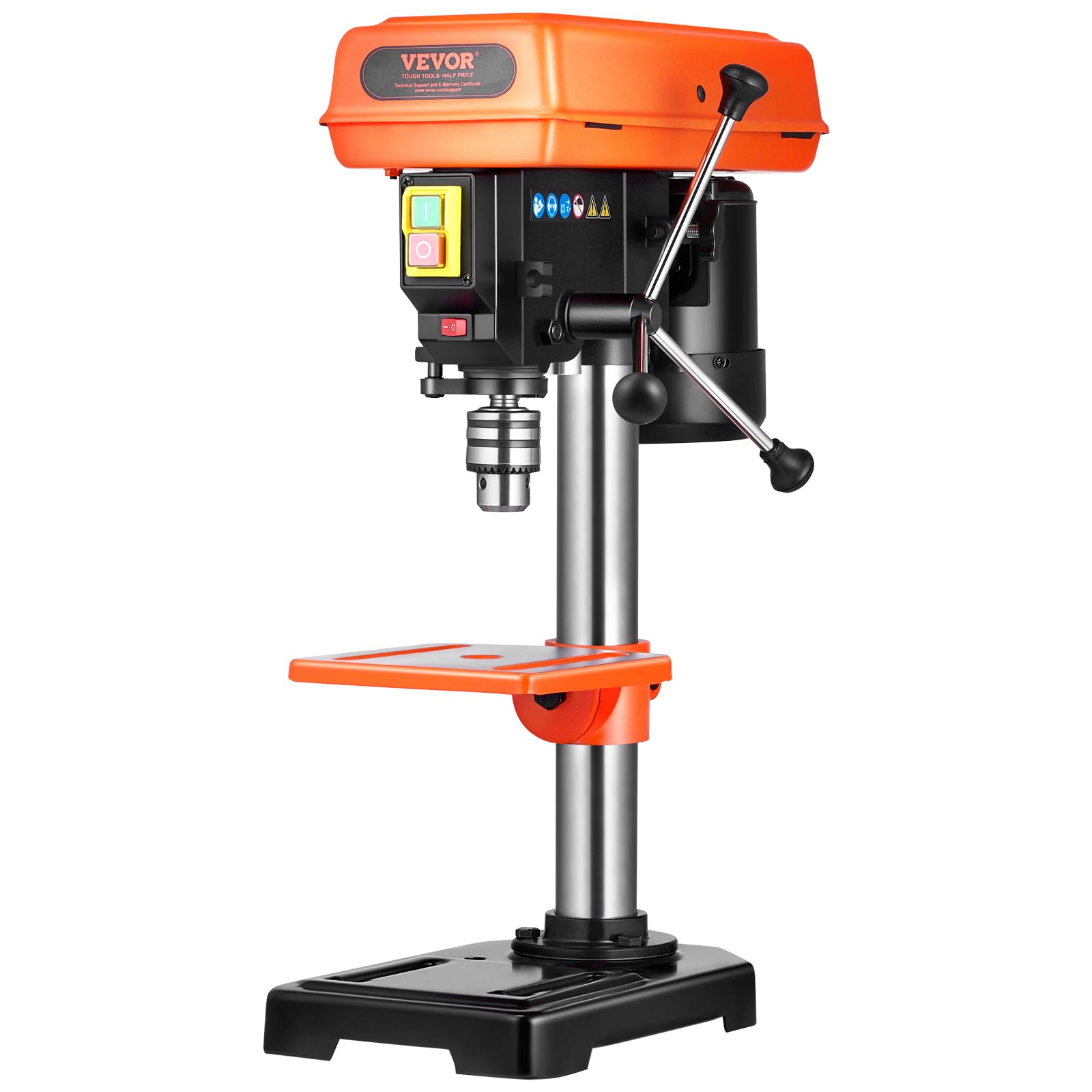 VEVOR Taladro de Banco de 203,​2 mm, Motor de Inducción de 750 W, Velocidad Ajustable de 500/​890/​1400/​1900/​2500 RPM, Mesa de Trabajo Inclinable de 0 a 45°, Luz de Trabajo LED para Madera y Metal