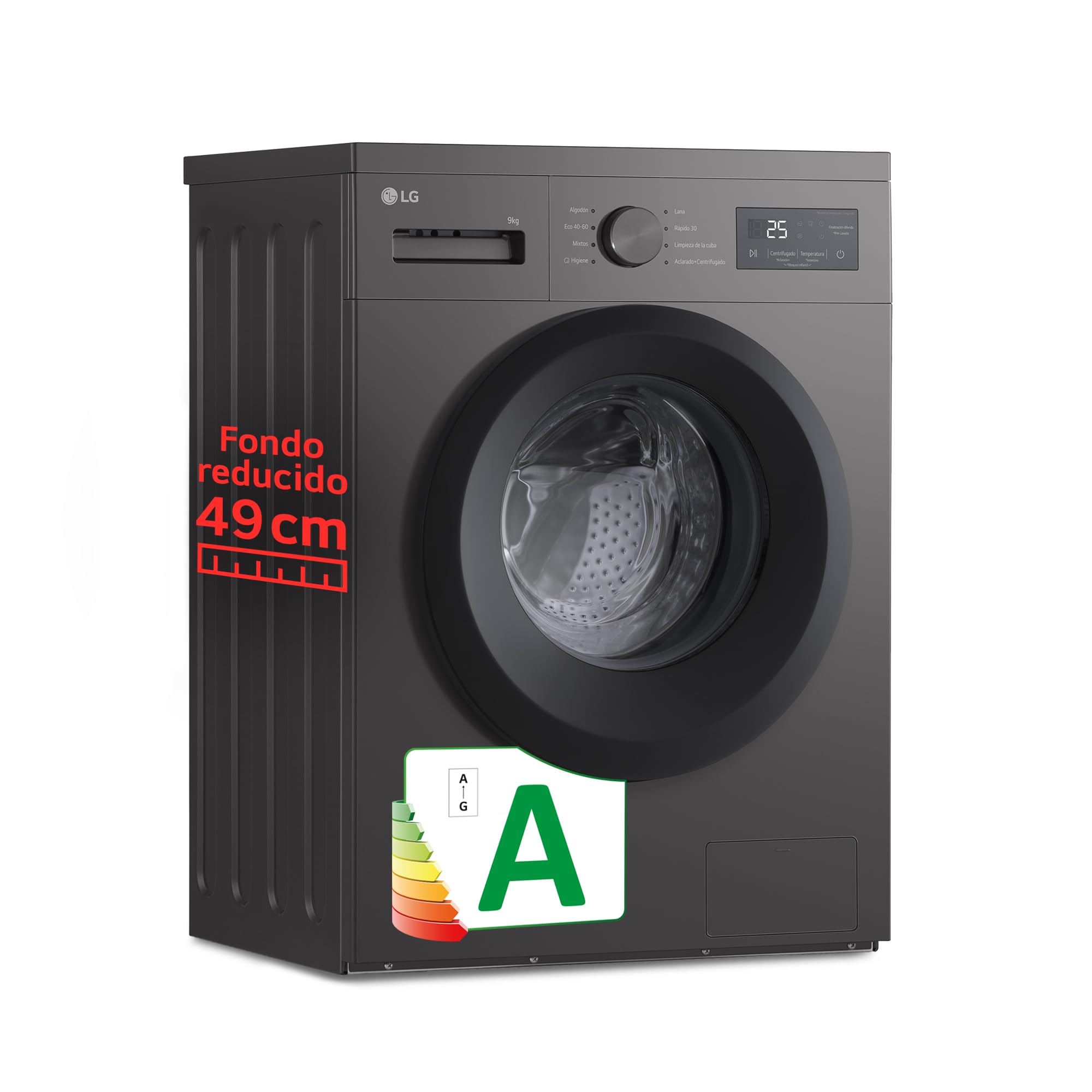 LG F4A1009NDK – Washing Machine, 9 kg, 1400 rpm, Front Load, 8 Programs, Quick Program and Hand Wash Program, Special Reduced Bottom, LED Display, 100 Series, Graphite Energy Label