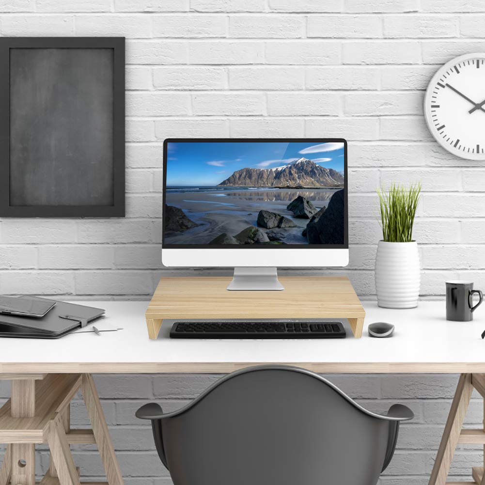 Navaris houten monitorstandaard - Verhoger voor laptop of beeldscherm - Organizer voor bureau of