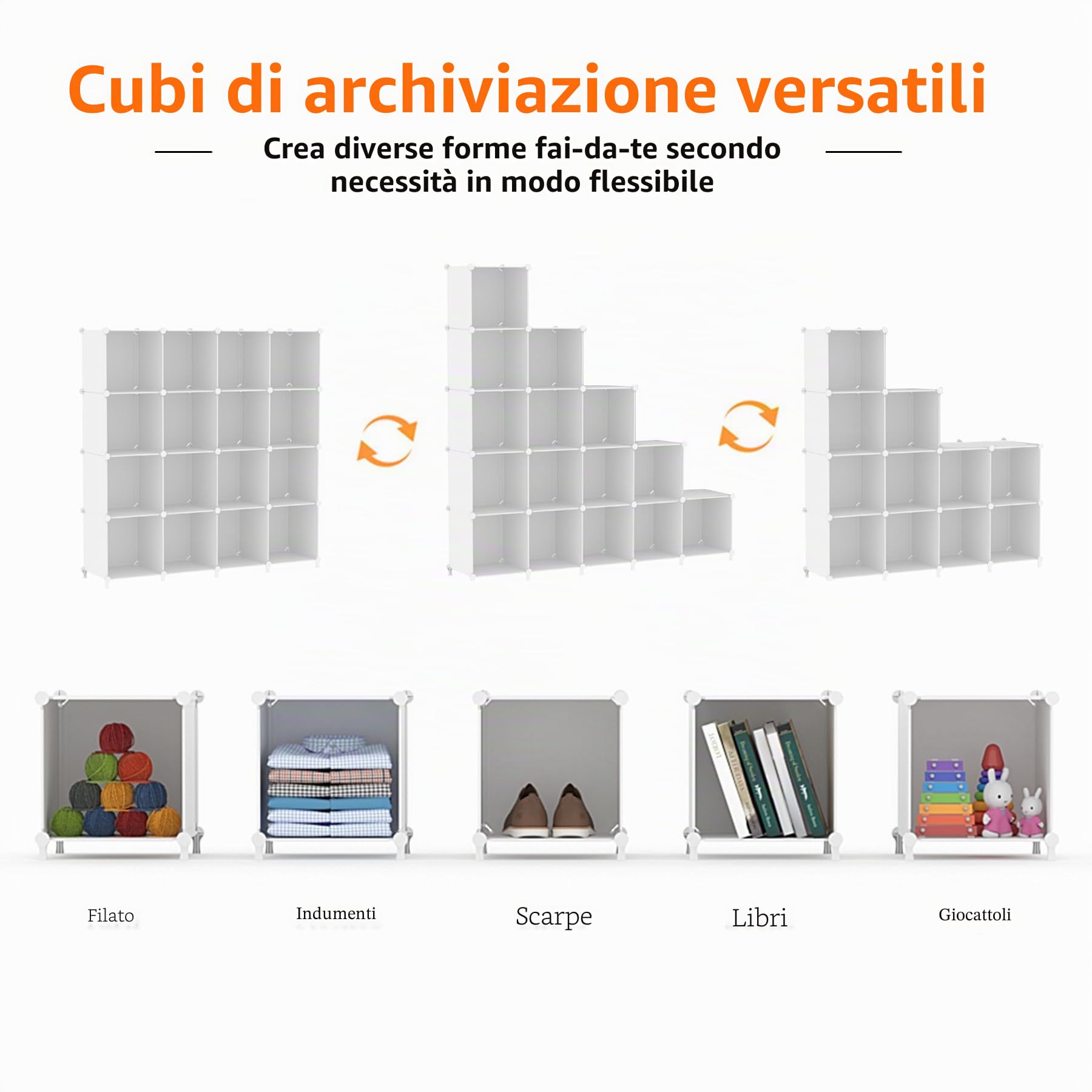 AWTATOS Organizer a cubo, organizer per armadio con 16 cubi, impilabile, organizer portatile fai da te, per camera da letto, armadio, bagno, bianco