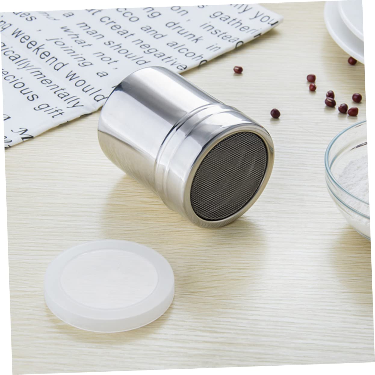 MOLUCKFU Stainless Steel Seasoning Shaker Chocolate Shaker Pepper Sugar Powder Cocoa Flour Cooking Tools Size Medium Air-tight Lid Easy Cleaning for Kitchen Random
