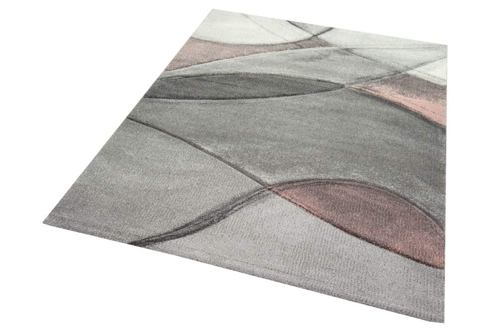 CARPETIA Tapis Moderne Tapis Salon Vagues Rose Gris Pastel Größe 140x200 cm