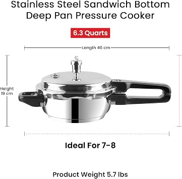 Vinod P-Jum Splendid Stainless Steel Sandwich Bottom Pressure Pan, 5 Liter, Jumbo
