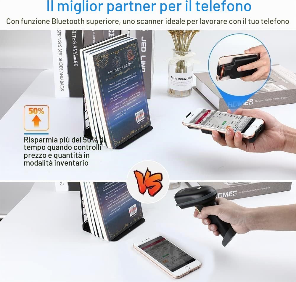 Eyoyo Scanner Codici a Barre Bluetooth Clip 2D per Telefono Cellulare Lettore di Codici Portatile Immagini QR 2D 1D PDF417 Scansione Matrice di Dati Maxicode per Android IOS Smartphone