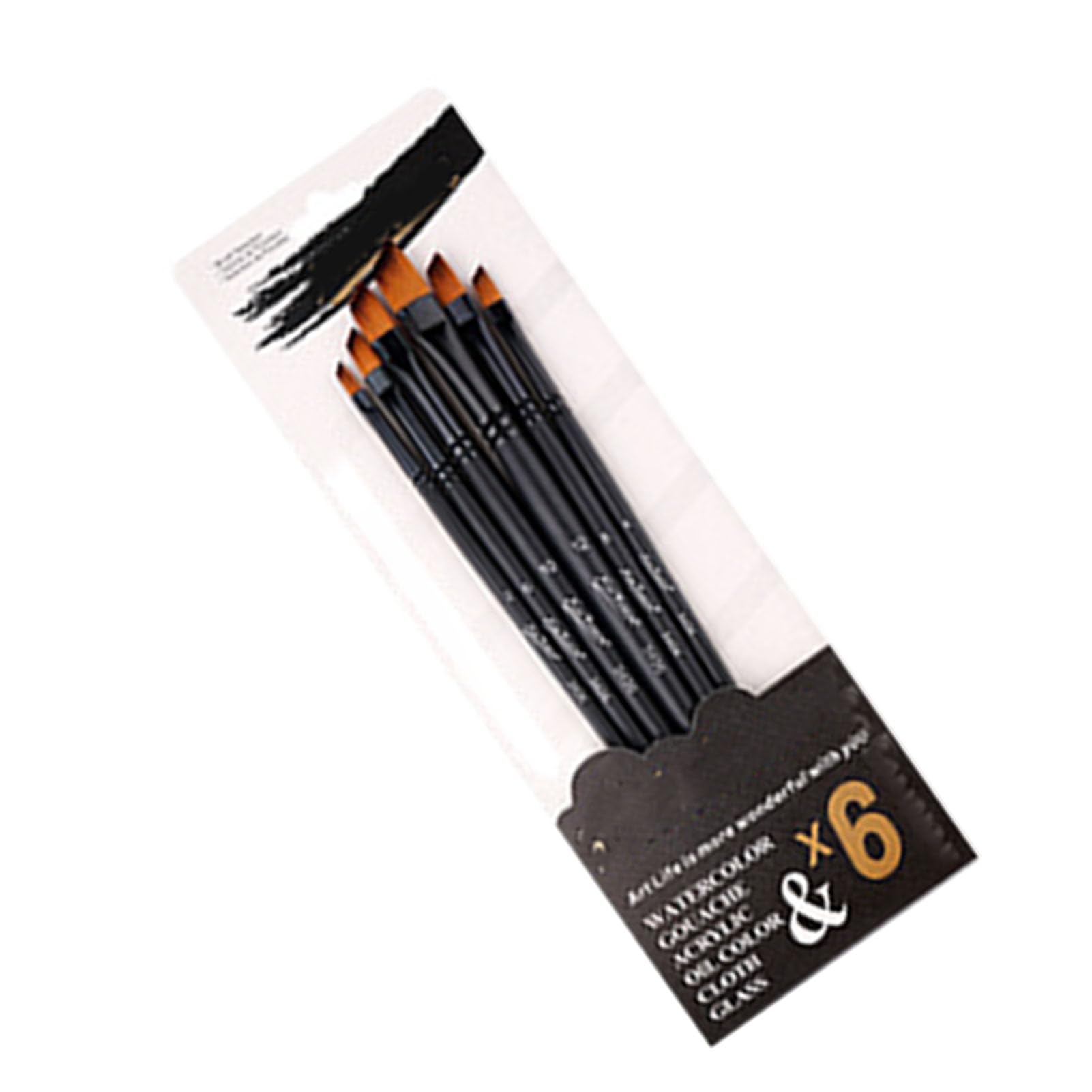 Muiltvoe 6Pcs Acrylic Paint Brush Set Art Brushes Watercolor Brushes with Soft Nylon Bristles Sturdy Wood Handle for Artists Students Teens (Mix Head)