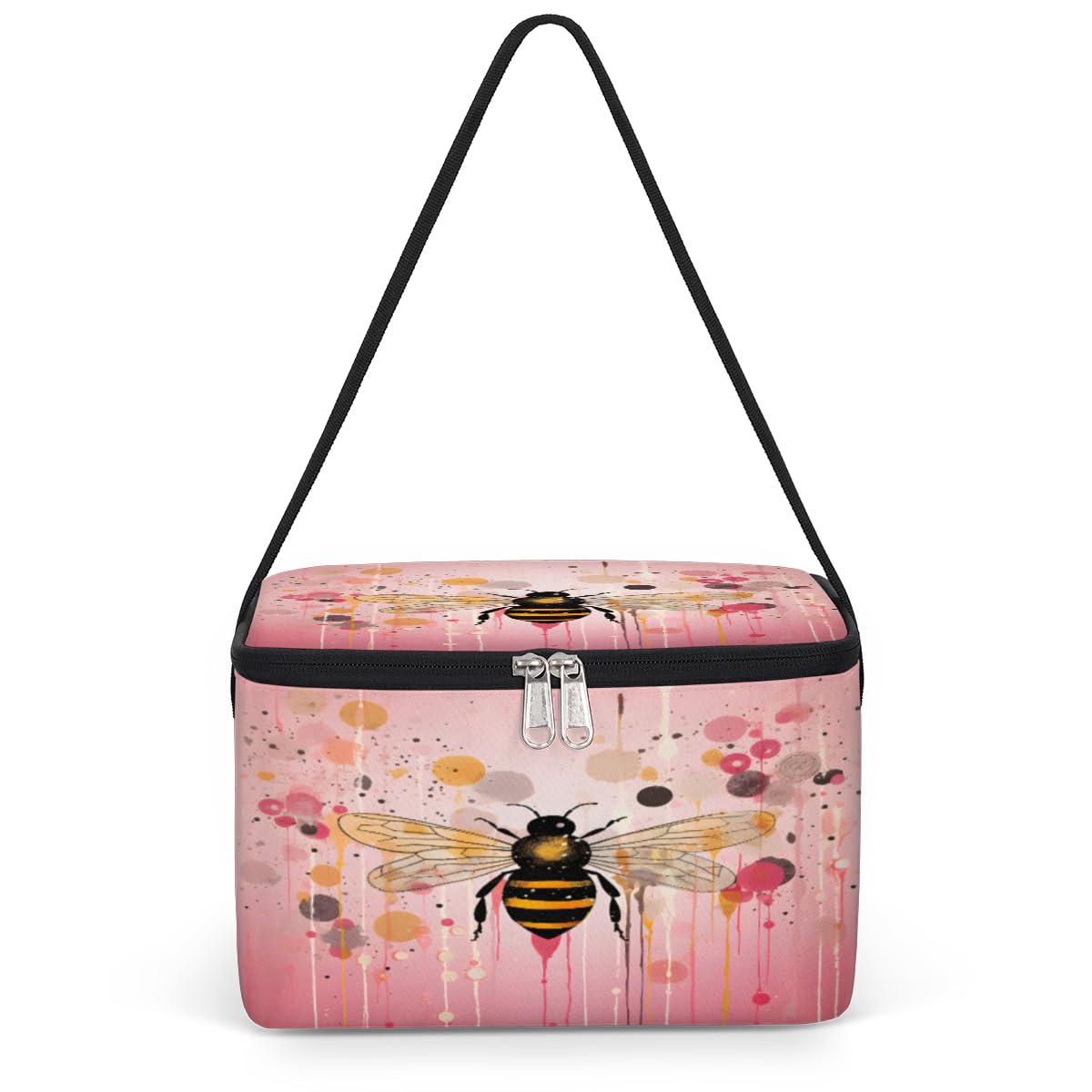GzLeyigou Honeybee Lunch Bags for Women Men 9 Cans, Hot & Cold Food Delivery Bag Insulated Grocery Bag Insulated Lunch Box Honeybee Floral Cooler Bag for Office Work Picnic Beach