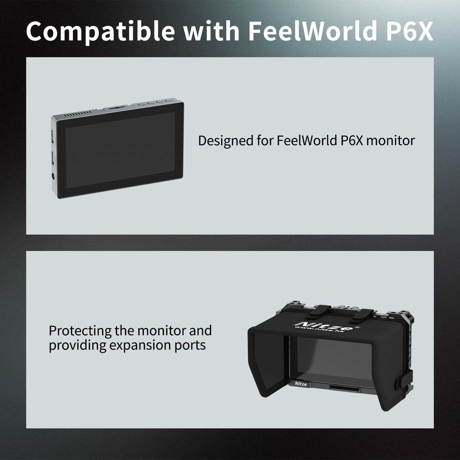 Nitze Cage Kit für FeelWorld H5-Monitor mit Sonnenschutz