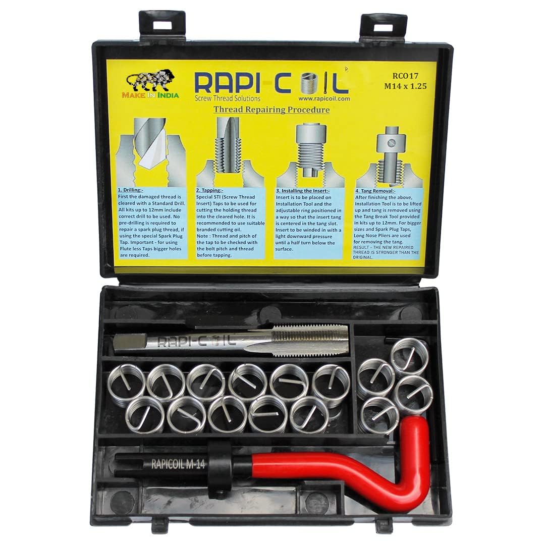 RAPI-COIL Metric Thread Repair Kit Stainless Steel Helicoil Insert 304 High-Speed Steel M2 (M14 x 1.25)