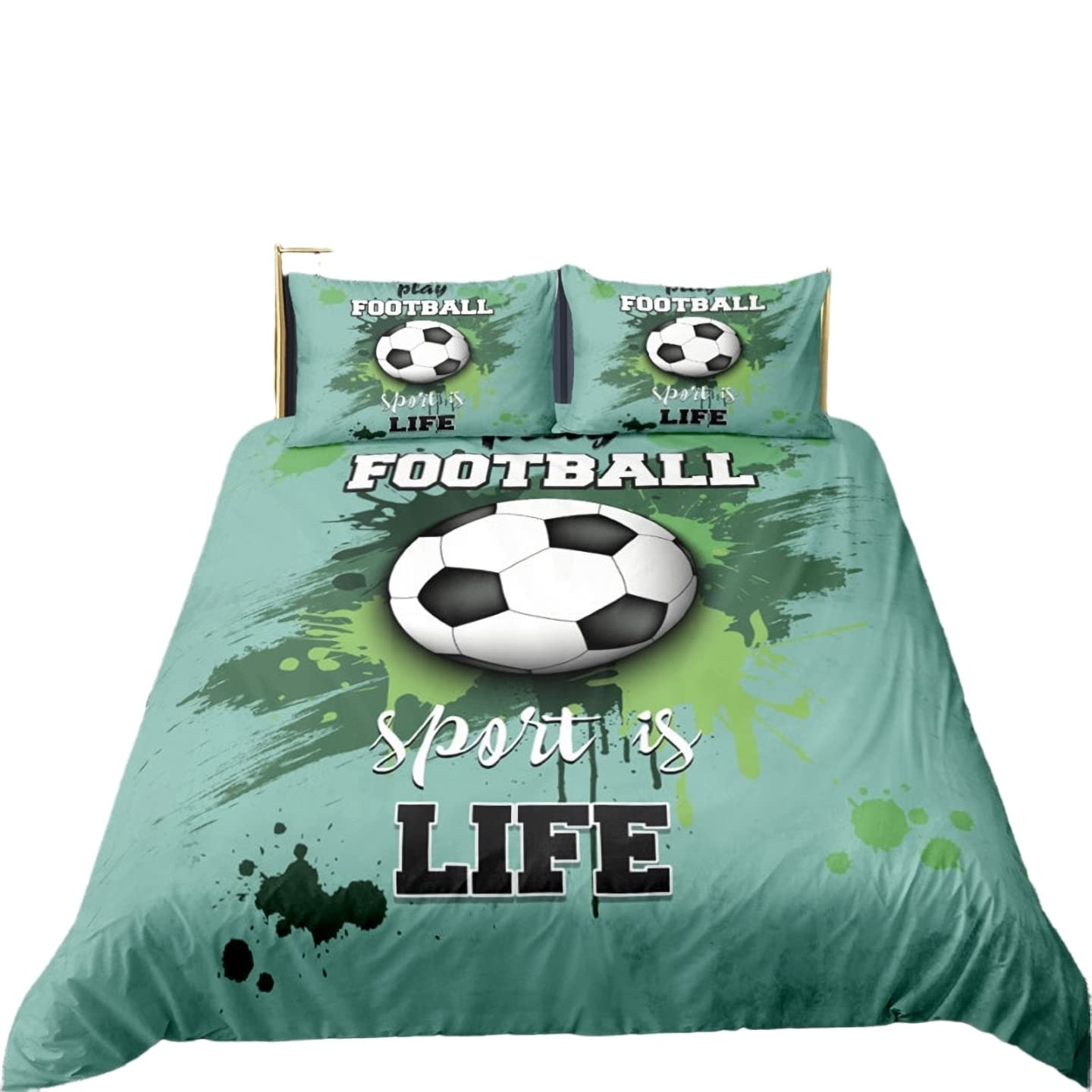 Funda Nordica Cama 90/105/135/150 Juveniles Chico Baloncesto Fútbol Bicicleta Dardos Microfibra Cremallera Juego De Cama Funda De Edredón Ropa De Cama 3 Piezas (Verde,Cama 105 (200 x 200 cm))