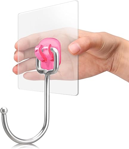 Miniatura 9 de Antimbee Paquete de 10 ganchos adhesivos grandes, colgadores de corona, ganchos adhesivos resistentes de 37 libras (máx.), gancho de pared adhesivo