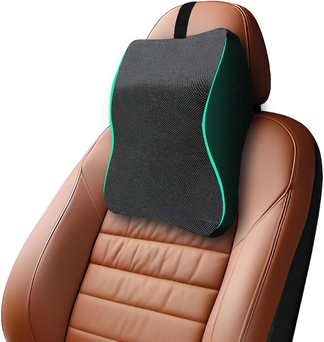 Trajectory Car Headrest New Black Dot Memory Foam for Orthopedic Neck Pain Relief During Travel and Office Use. Washable Cover. Suitable for Men and Women.