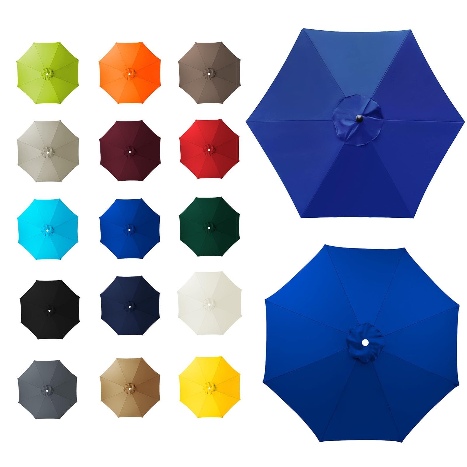6 Arms/8 Arms Umbrella Replacement Canopy, Replacement Canopy, Replacement Parasol Cover, Sun Umbrella Replacement Cloth, Many Colours, for Patio Market Table, Patio, swimming Pool(Blue,6ribs:2.7m/8.8
