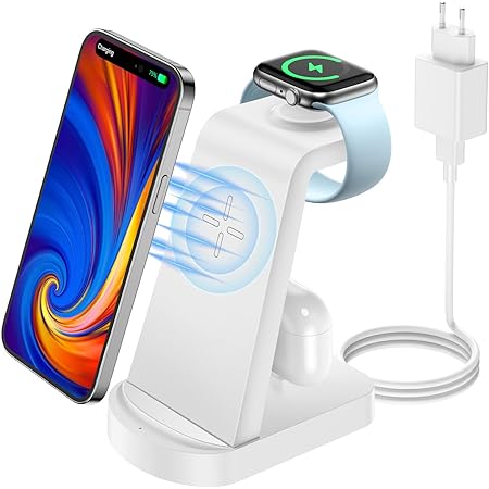 Stazione Di Ricarica Wireless 3-in-1 COLSUR Con Sveglia - Per IPhone, IWatch E AirPods, Incluso Adattatore QC3.0 - Foto 9