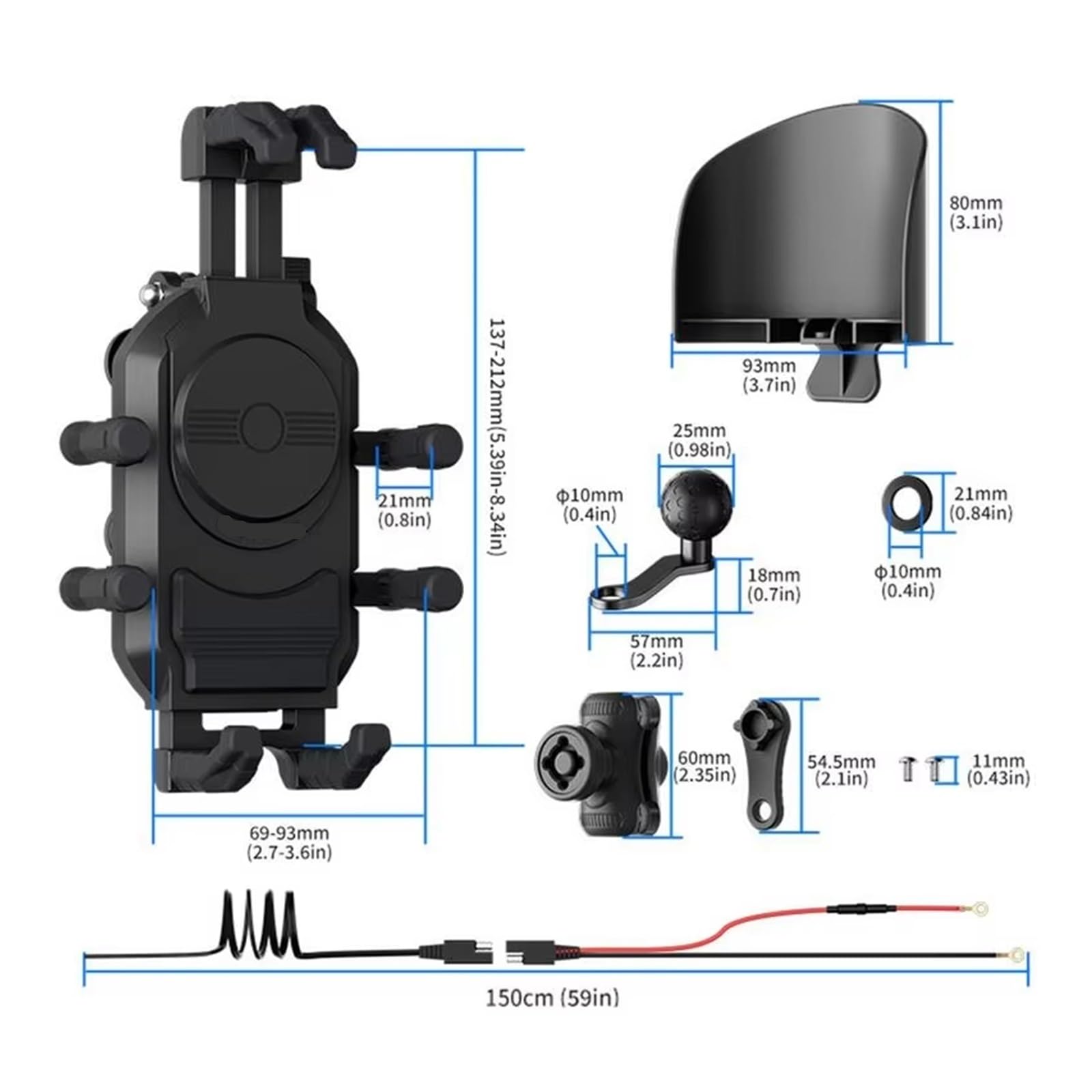 Soporte teléfono Bicicleta Soporte Teléfono para Motocicleta, Soporte Antivibración para Teléfono Móvil con Carga Inalámbrica, Soporte Giratorio 360 para Moto,