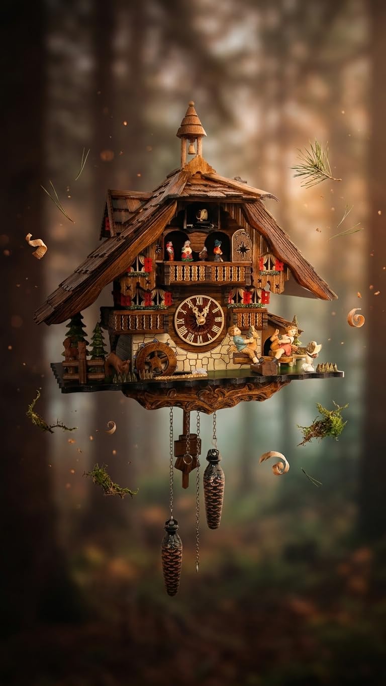 Cuckoo-Palace Reloj de Cuco alemán de la Selva Negra con Movimiento de Cuarzo 42cm de Altura
