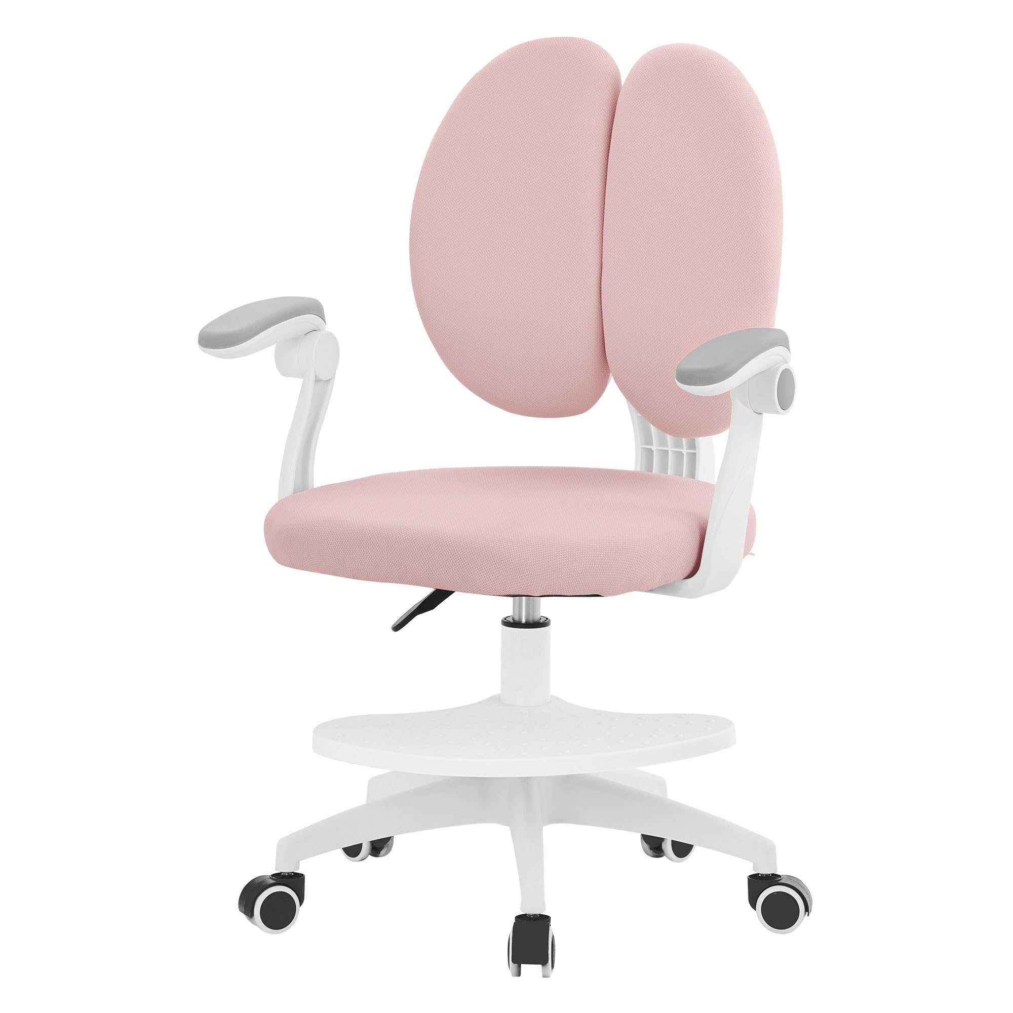 ML-Design Silla de Escritorio Infantil, 95-107cm, Rosa, Asiento Ergonómico para Niños, Giratoria 360° y Regulable en Altura con Doble Respaldo y Reposabrazos Abatibles para Estudio, Oficina, Ordenador