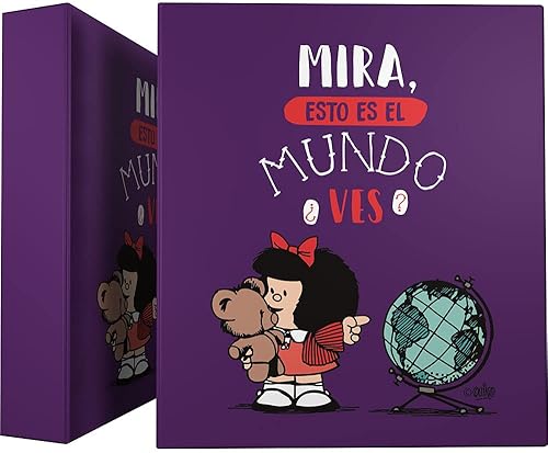 Mafalda 88172638 Mafalda World Collection - Carpeta de anillas A4, 4 anillos mixtos, 1.575 in, ojales en la parte posterior, colección Mafalda World