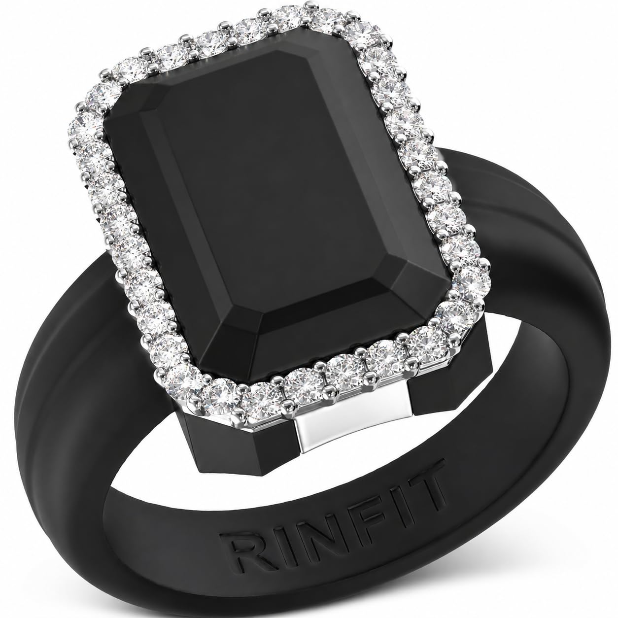 Rinfit Women's Silicone Wedding Band Emerald Cut CZ Stones