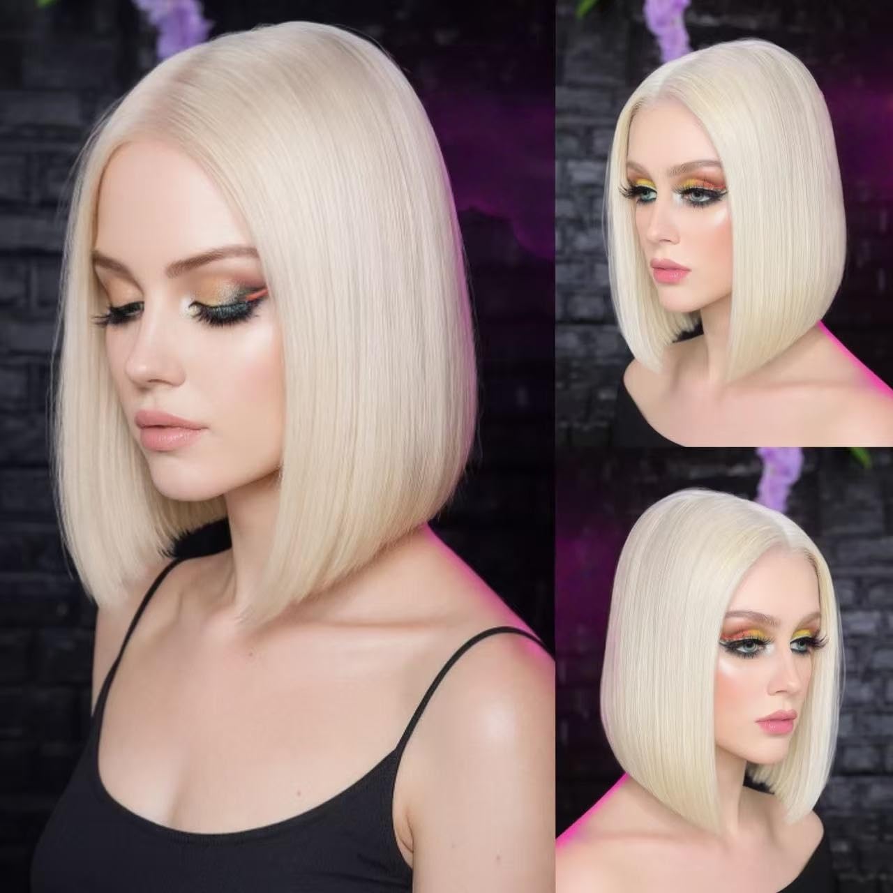 Mscathy Platinum Blonde 13X4 Human Hair Bob Wig HD Lace Front Breathable Hair Pre Plucked Transparent 180% Density Lace Front Wigs Human Hair for
