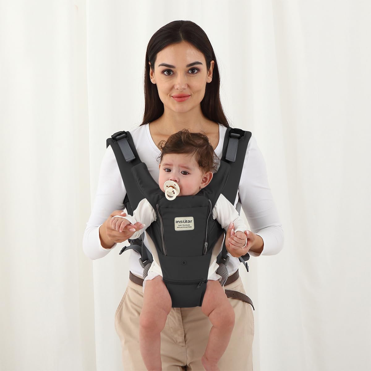 SONARIN 3-in-1 Leggero Marsupio Neonati con Sedile,Multifunzionale Traspirante Portantina Porta Bambino Fascia Porta Bebè con Cappuccio Rimovibile,Multi-Posizioni per Neonati(Nero)