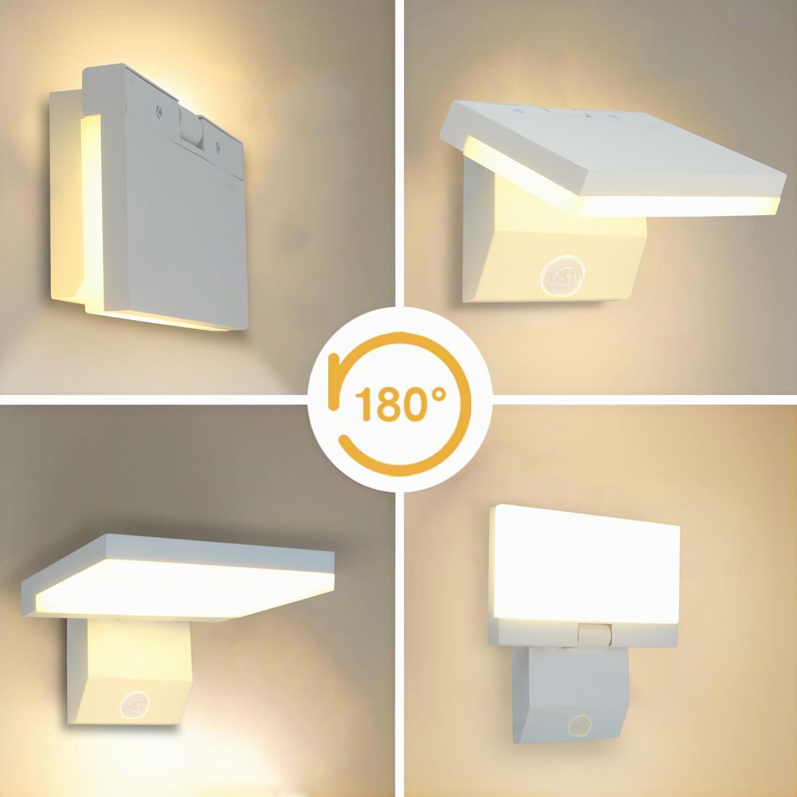 Applique Murale Extérieure 24w Avec Détecteur de Mouvement, Éclairage Mural Extérieur 2250 Lm 3000k, Éclairage Mural Moderne Étanche Ip66 pour Maison, Porche, Garage, Lot de 1, Blanc